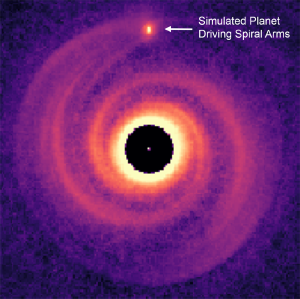 Simulation of how a protoplanet could create disk spiral arms.