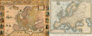 Left: Willem Bleu's 1650 map of Europe. Right: Robert Janvier's 1764 map of Europe.