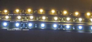 Strips of LED lights at different color temperatures.