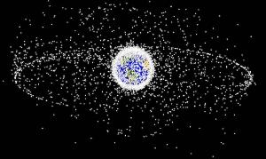 A computer generated image of tracked space debris.