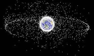 A computer generated image of tracked space debris.