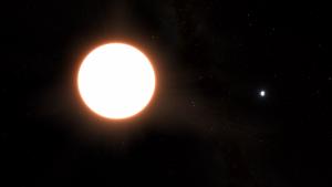 An artist impression of exoplanet LTT9779b orbiting its host star.