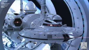 A fictitious warp drive starship.