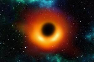An illustration of Hawking radiation near a black hole.