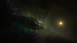 Artist impression of the interstellar comet 2I/Borisov as it travels through our solar system.