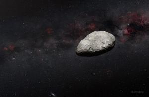 This illustration depicts an asteroid that has been detected by a team of European astronomers using NASA’s James Webb Space Telescope.