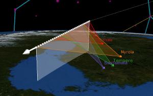 The path of a meteor as calculated from observations.