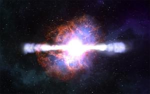 Artist's impression of a hypernova, generating 2 gamma-ray jets.