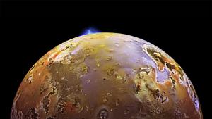 NASA's Galileo spacecraft caught Jupiter's moon Io, the planet’s third-largest moon, undergoing a volcanic eruption.