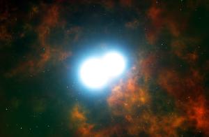 Illustration of colliding white dwarf stars.