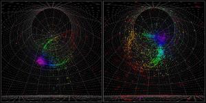 A neutrino detection event at Super-Kamiokande observatory.