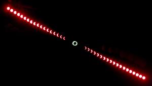 The progression of the Solar eclipse of August 1, 2008 in Novosibirsk, Russia.