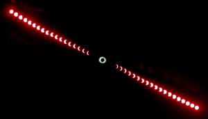 The progression of the Solar eclipse of August 1, 2008 in Novosibirsk, Russia.