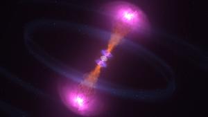Illustration showing the merger of two neutron stars.