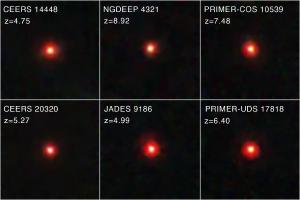 Images of little red dots seen in several deep-sky surveys of JWST.