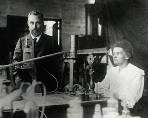 Pierre and Marie Curie in their lab.