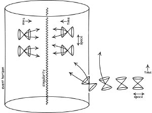 Behavior of light cones near an event horizon.