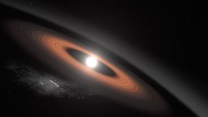 An Earth-sized remnant of a Sun-like star is ringed by dust and debris.