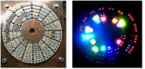 A starlight simulator (left) and when illuminated (right).