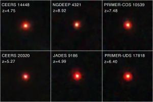Images of little red dots seen in several deep-sky surveys of JWST.