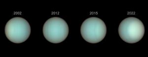 Uranus as seen by Hubble in visible light over the years.