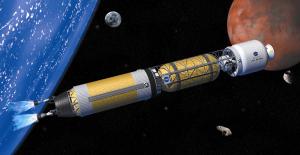 Artist's concept of a nuclear thermal rocket.