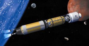 Artist's concept of a nuclear thermal rocket.