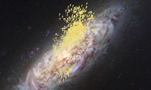 An illustration of stellar motions indicating an old galactic collision.