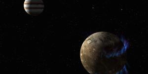 Artist's view of Ganymede and Jupiter.