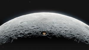 This illustration depicts a conceptual Lunar Crater Radio Telescope on the Moon’s far side.