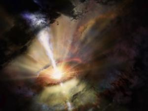 This illustration depicts the view from outside of a rapidly-accreting black hole.