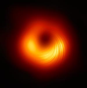 An image of the M87 black hole with polarization indicated.