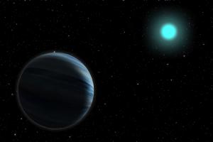 Artist view of a Neptune-sized planet orbiting a blue A-type star.