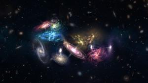Artist impression of a cluster of galaxies in the early Universe.