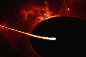 Illustration of a sunlike star passing very close to a supermassive black hole.