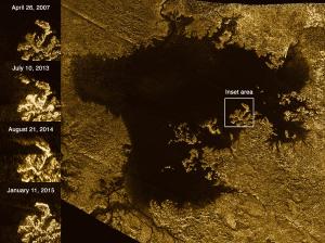 A false color image of Titan’s surface.
