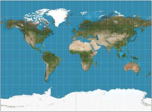 Mercator projection map of Earth.