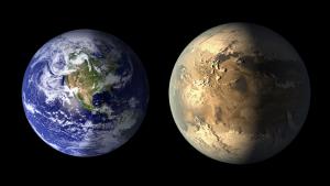 Earth compared to the exoplanet Kepler-186f.