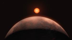 This artist’s impression shows Barnard b, a sub-Earth-mass planet that was discovered orbiting Barnard’s star.