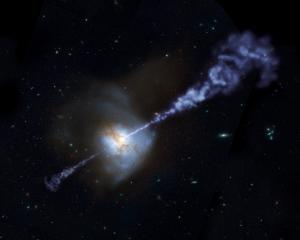 Artistically modified image of the local galaxy Arp 220, captured by the Hubble Space Telescope.