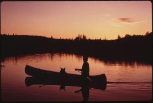 Canoe on the North Branch of Moose River at sunset.