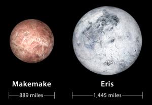 Illustration of the icy dwarf planets Eris and Makemake.