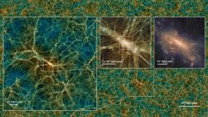 The distribution of dark matter in the Uchuu simulation.