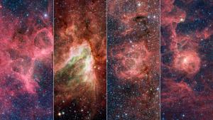 The Eagle, Omega, Triffid, and Lagoon Nebulae, imaged by NASA's infrared Spitzer Space Telescope.