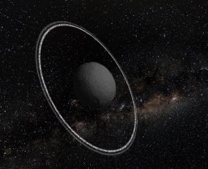 Artist view of rings around Chariklo.