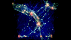 Filament structures between galaxies.