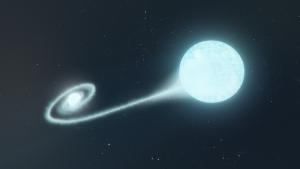 Artist view of a binary system before a type Ia supernova.