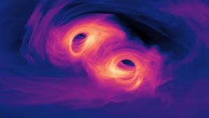 Simulation of merging supermassive black holes.