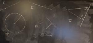 Simple geometry on a chalkboard.