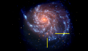 The galaxy M101, with a supernova as indicated.